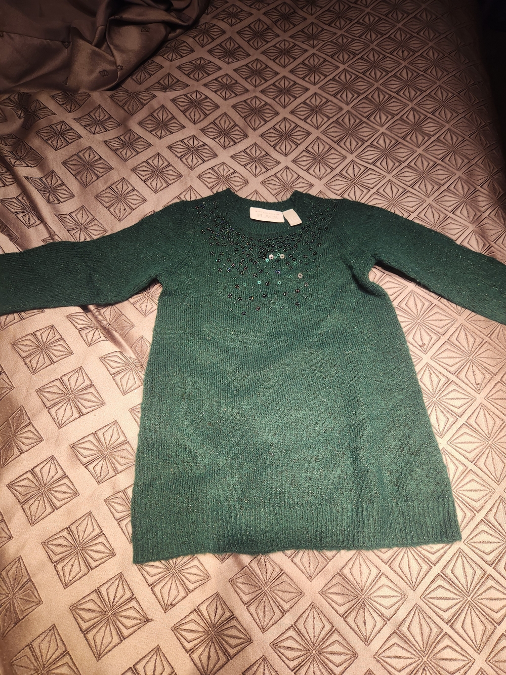 The Children's Place Emerald Green Knit Dress with Sequin Detail
